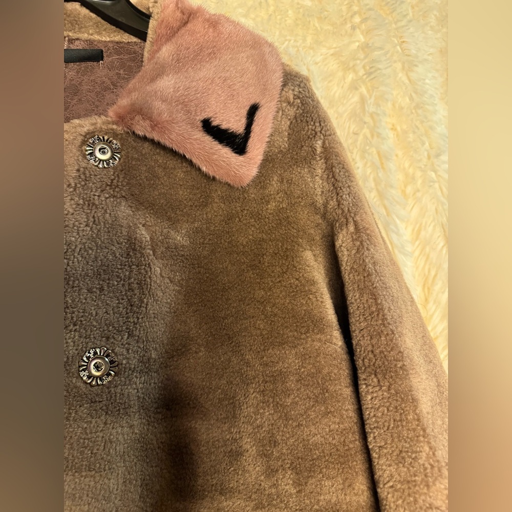 NWT Vintage Boutique Shearling Lamb Fur Coat with Mink Collar Size M - Picture 7 of 14